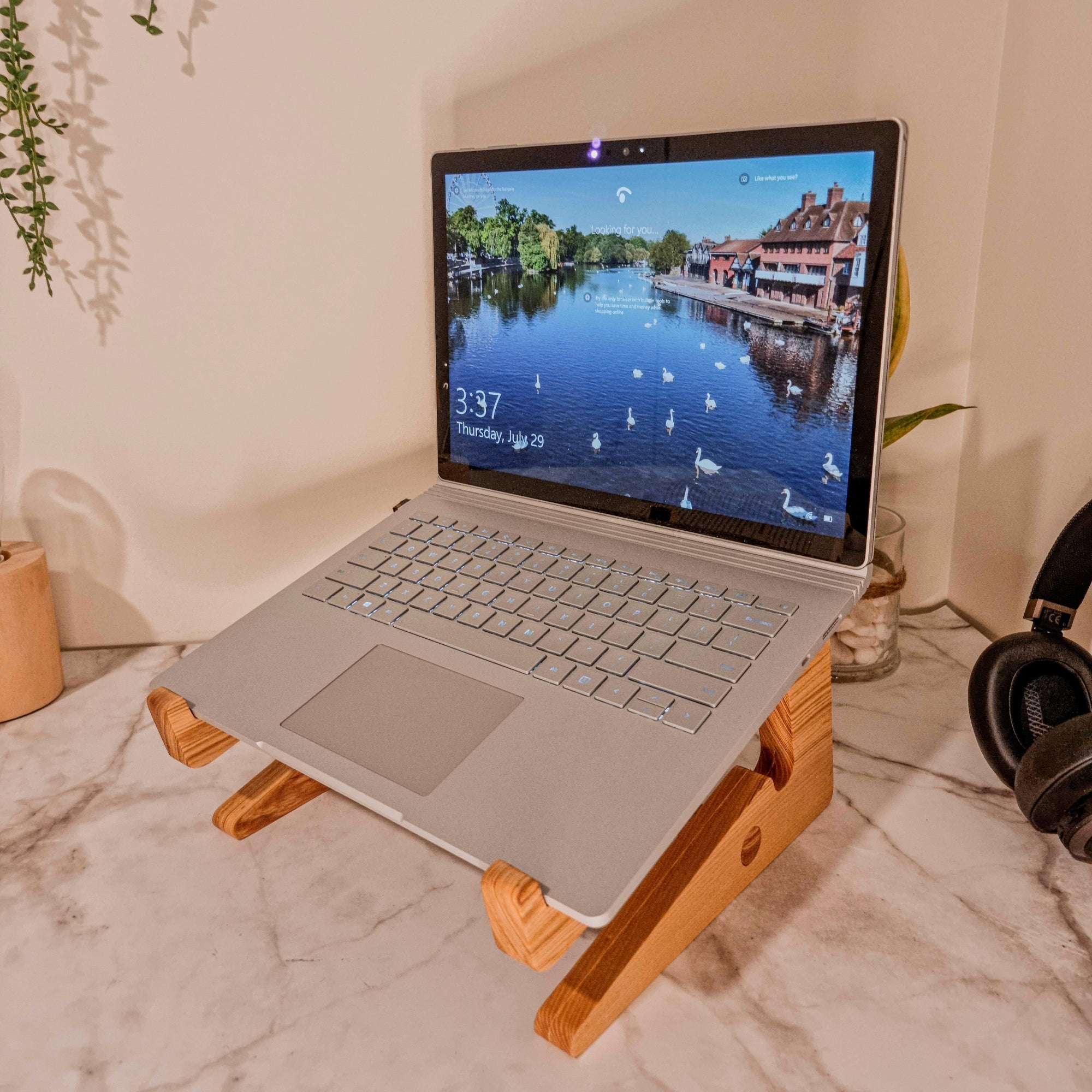 Personalised Portable Wooden Laptop Riser/ Notebook, Macbook Wood Stand Holder / Custom Engraved Office Organizer/ Work From Home - 12-15.6