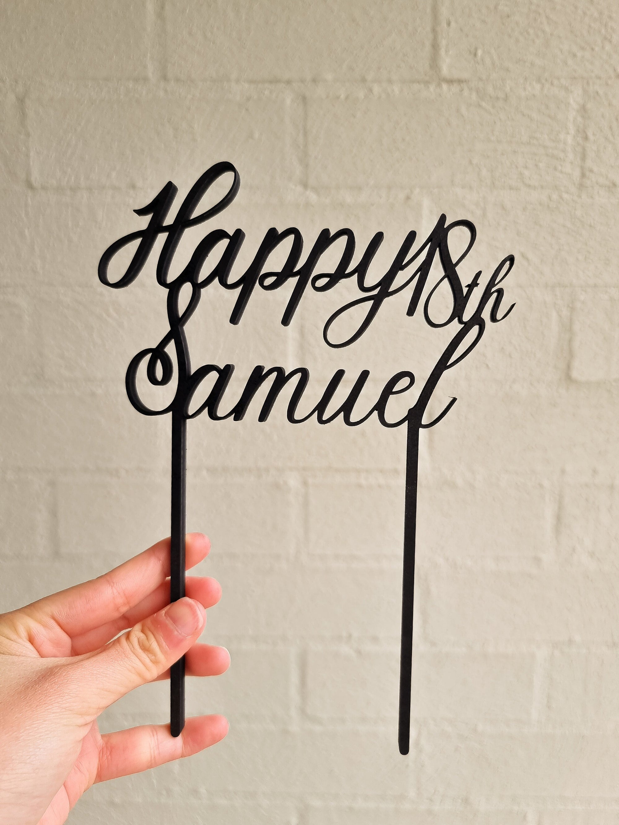 Personalised Happy Birthday MDF/ Mirror Acrylic Cake Topper, Custom Cut Out Joint Name &amp; Age, Wedding/ Celebration/ Event Party Decor Supply Toppers