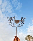 Custom Name & Engraved Date - Heart Leaf Cake Topper