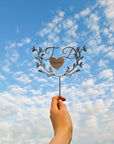 Custom Name & Engraved Date - Heart Leaf Cake Topper