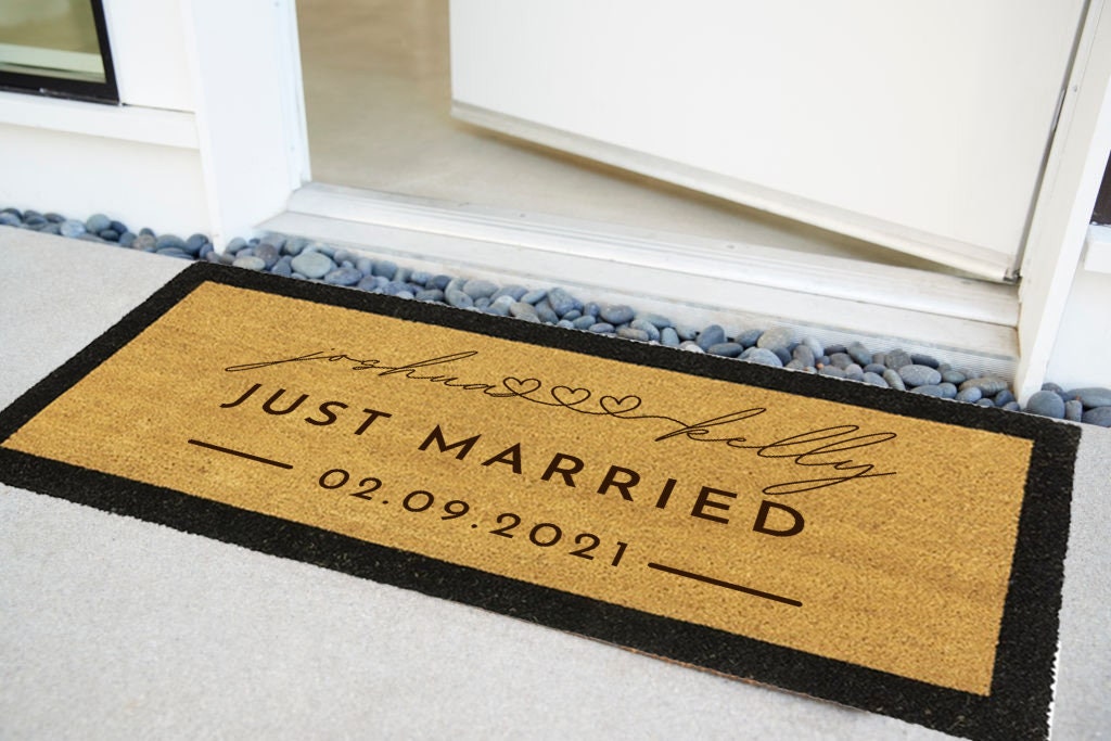 Customised Engraving Black Border Doormat, Personalised Initial/ Couple/ Family/ Welcome Entry Outdoor Coir Mat, House Warming/ Wedding Gift