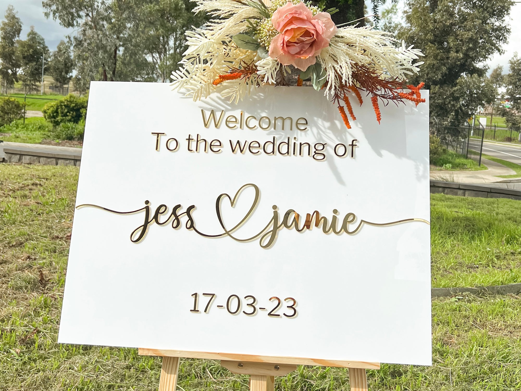 Custom Acrylic Wedding Welcome 3D Sign, Personalised Rose/ Gold Mirror Names, Ceremony/ Event/ Engagement/ Bridal Shower/ Birthday Signage on Easel
