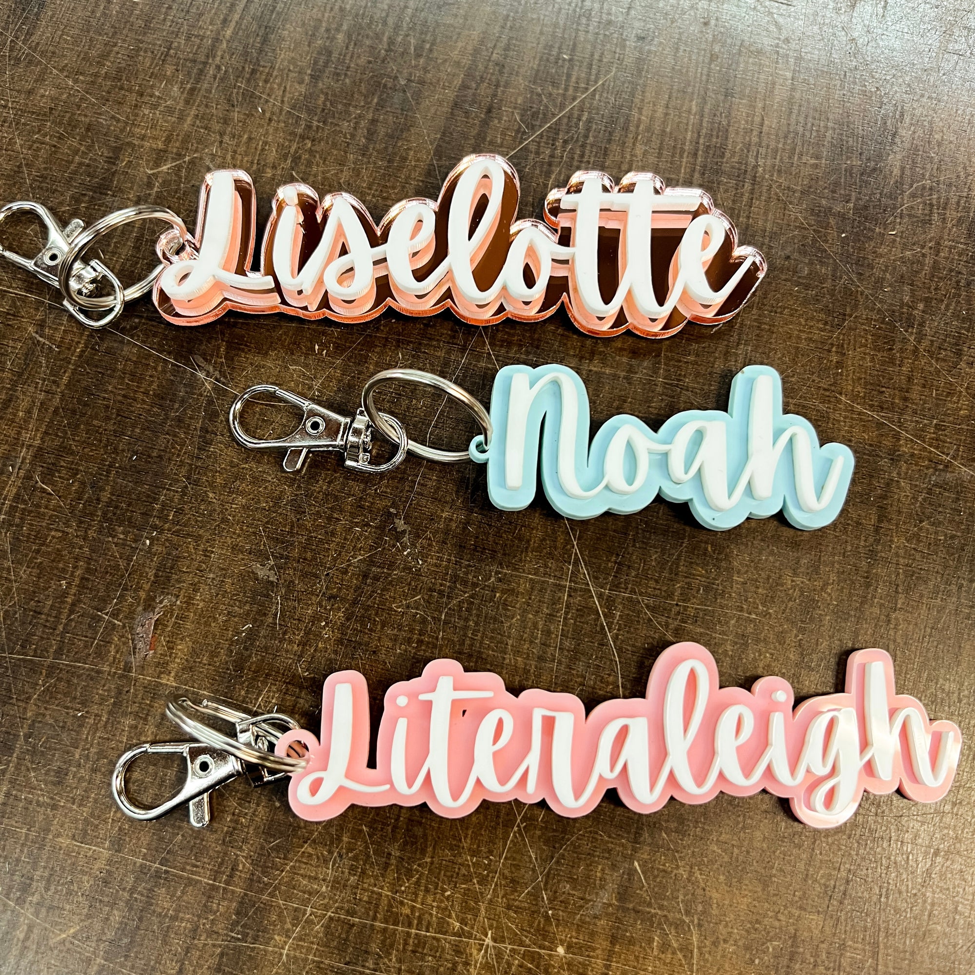 Custom Acrylic 3D Double Layered School Bag Name Tag,  Personalised Script Seating Place Names Key Ring/ Key Chain, Teacher/ Christmas Gift/ Wedding Favour