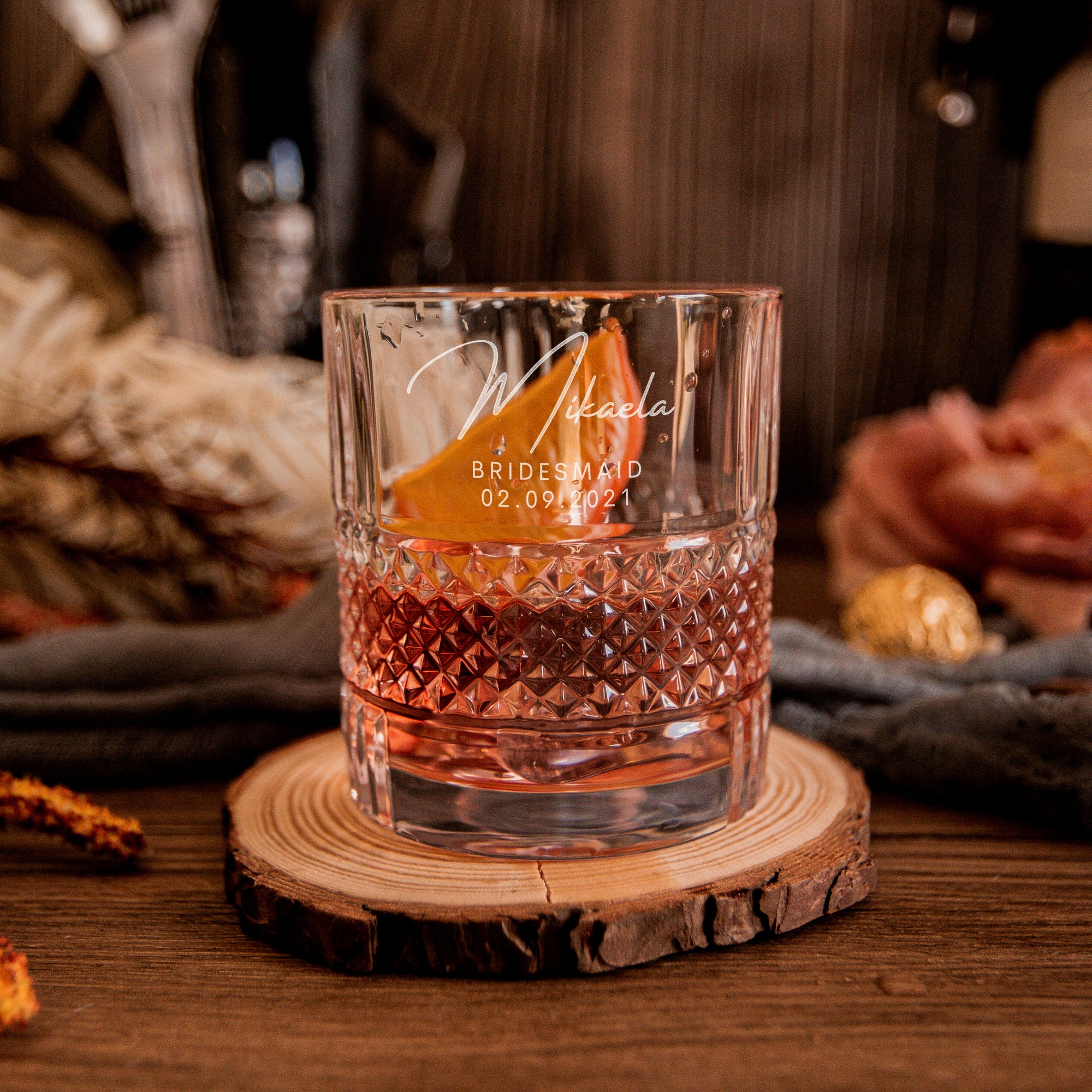 Engraved 340ml Diamond Carving Old Fashion Whiskey - Italian Crystal Glass, Personalised Custom Monogram Tumbler, Housewarming/ Groomsmen Gift