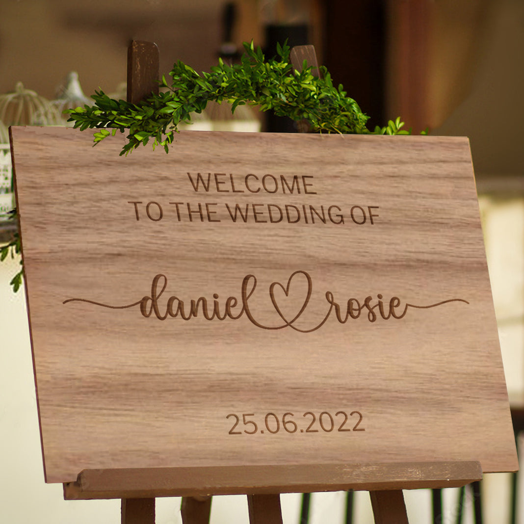 Custom Timber Wedding Welcome Sign, Personalised Rustic/ Vintage/  Boho, Country Hippie style Wooden Names, Ceremony/ Event/ Engagement/ Bridal Shower/ Birthday Signage on Easel